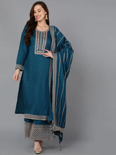 Women Silk Blend Embroidered Kurta Palazzos-PKSKD1861